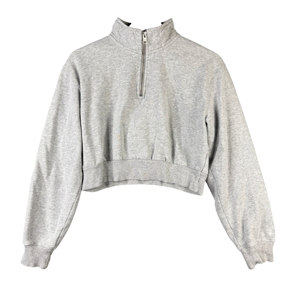 Tna Aritzia CozyAF Quarter Zip Cropped Sweatshirt Heather Grey FFS3-3913-21 S